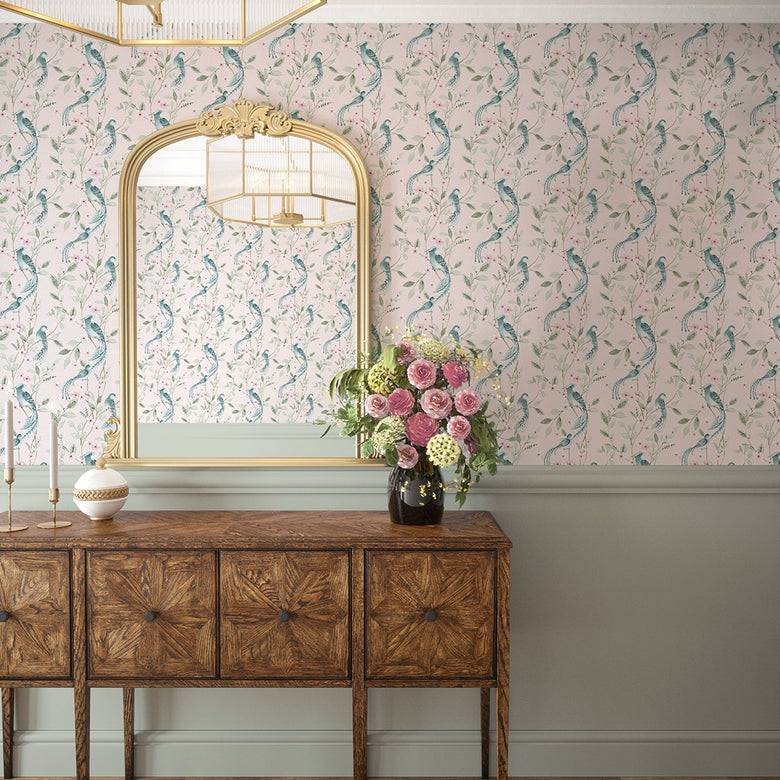 Sunrise Serenade Wallpaper in Blush and Teal