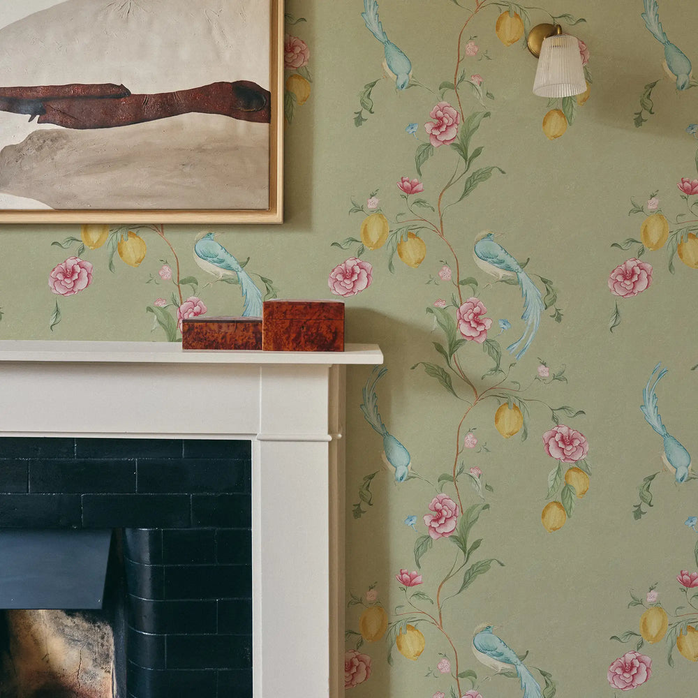 Suzhou Songbirds Wallpaper in Sage