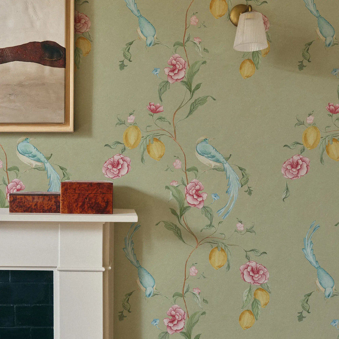 Suzhou Songbirds Wallpaper in Sage