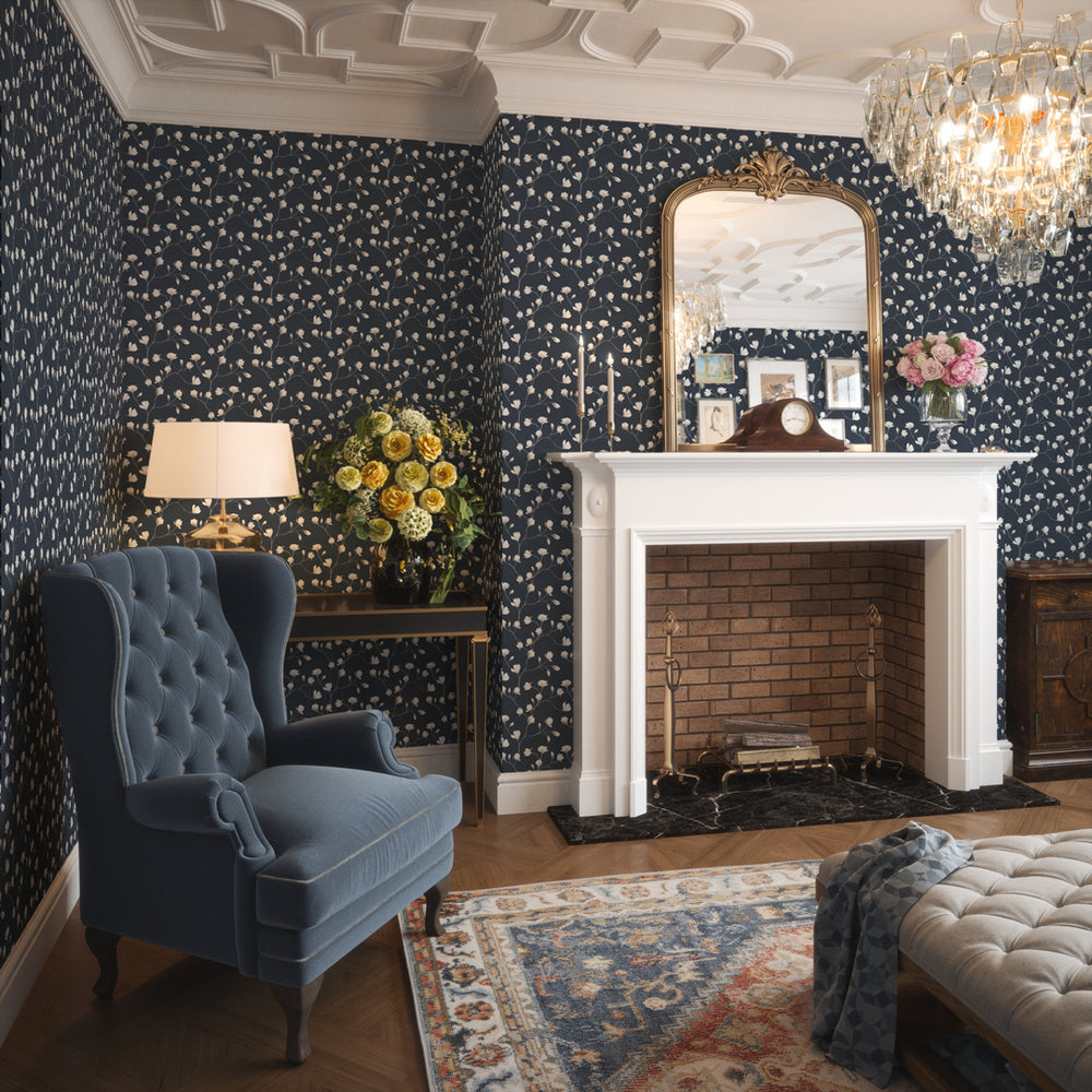 Sweet Magnolia Wallpaper  in Classic Navy