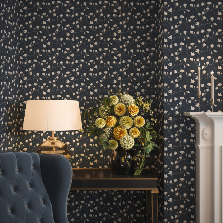 Sweet Magnolia Wallpaper  in Classic Navy