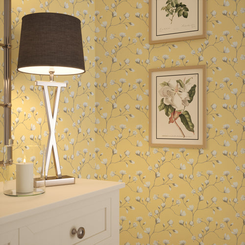 Sweet Magnolia Wallpaper in Lemon Meringue