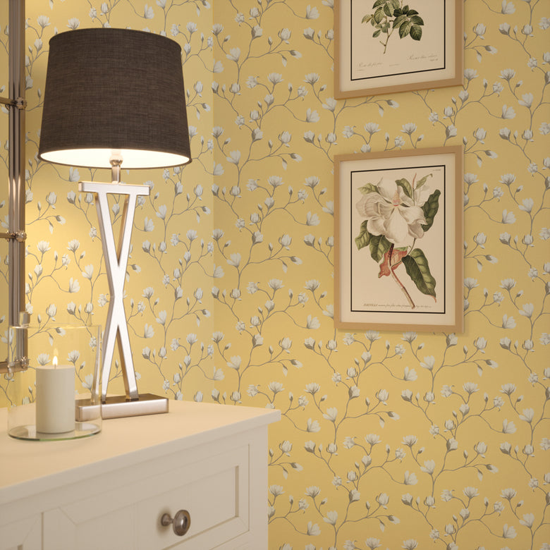 Sweet Magnolia Wallpaper in Lemon Meringue
