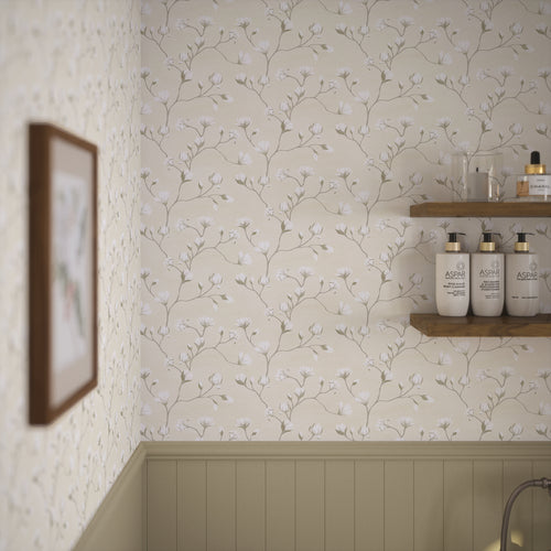 Sweet Magnolia Wallpaper in Linen Cream