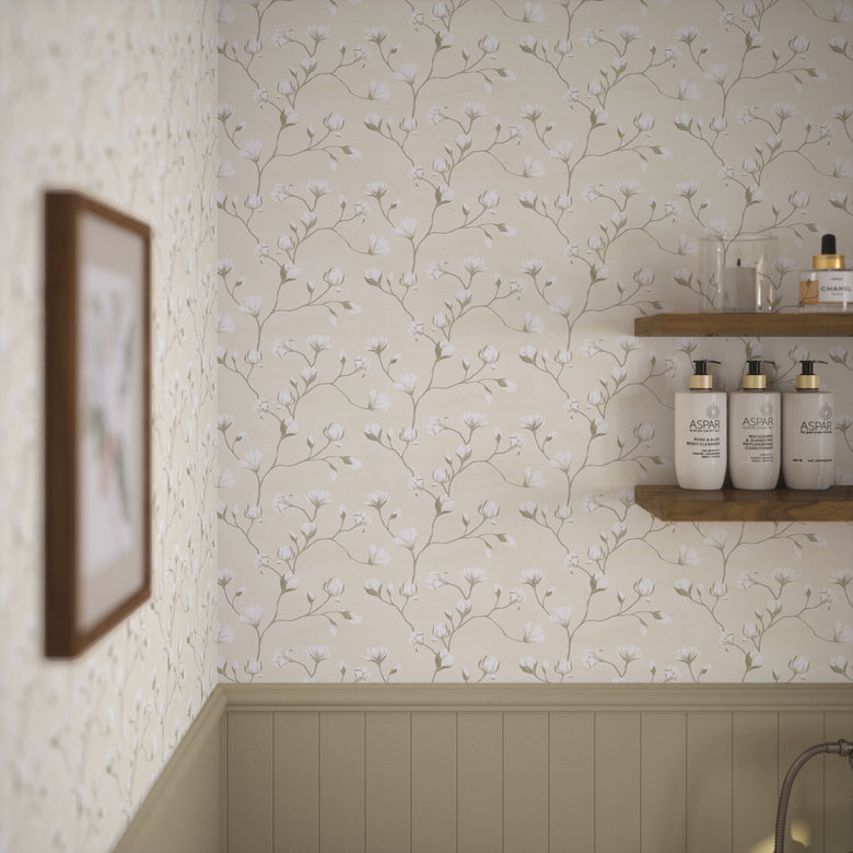 Sweet Magnolia Wallpaper in Linen Cream