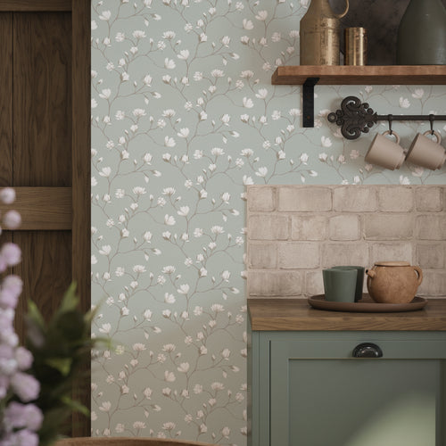 Sweet Magnolia Wallpaper in Sage Green