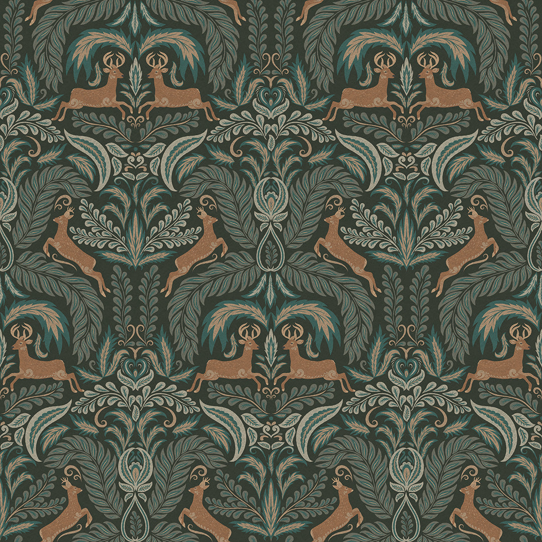 The Endearing Deer Wallpaper in Shades of Green – Lucie Annabel