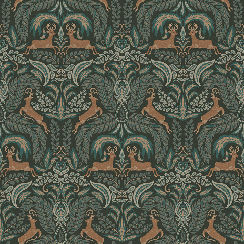 The Endearing Deer Wallpaper in Shades of Green
