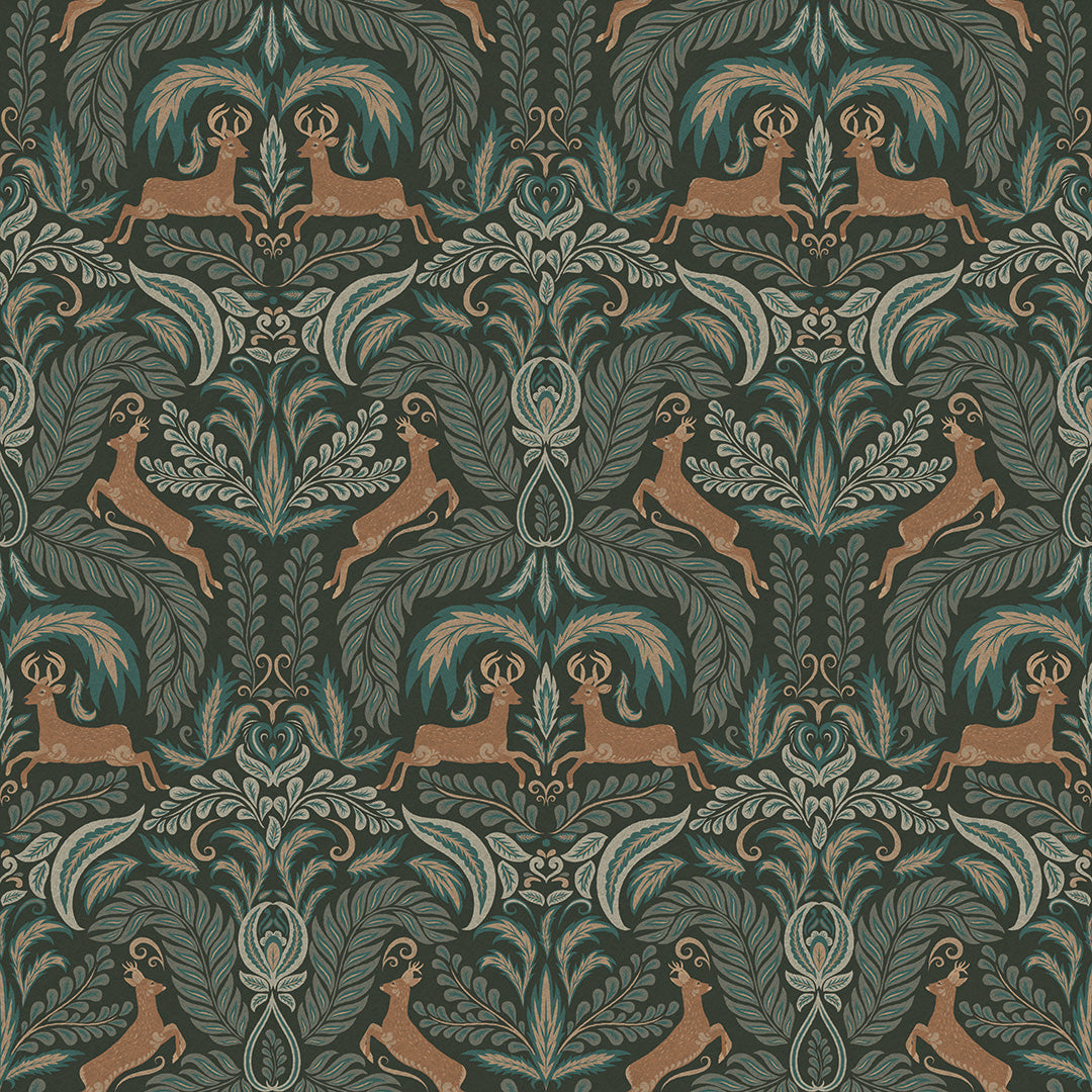 The Endearing Deer Wallpaper in Shades of Green