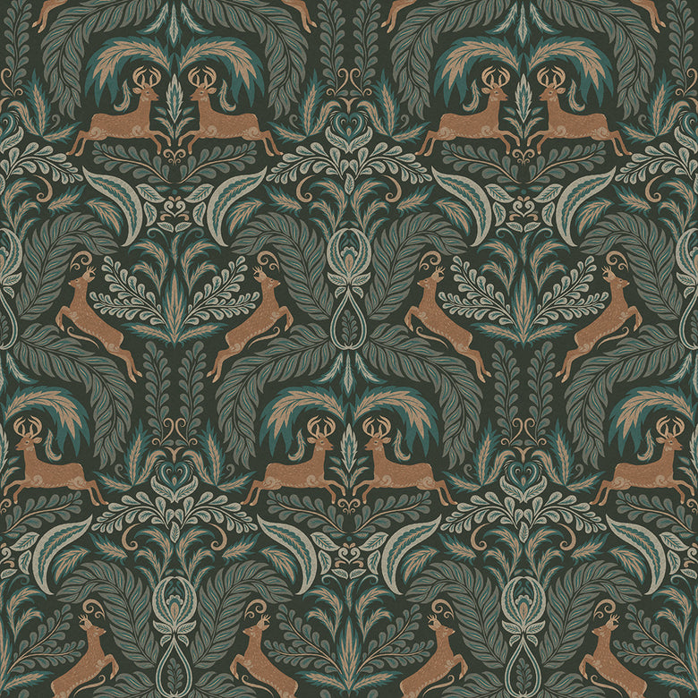 Sample of The Endearing Deer Wallpaper in Shades of Green