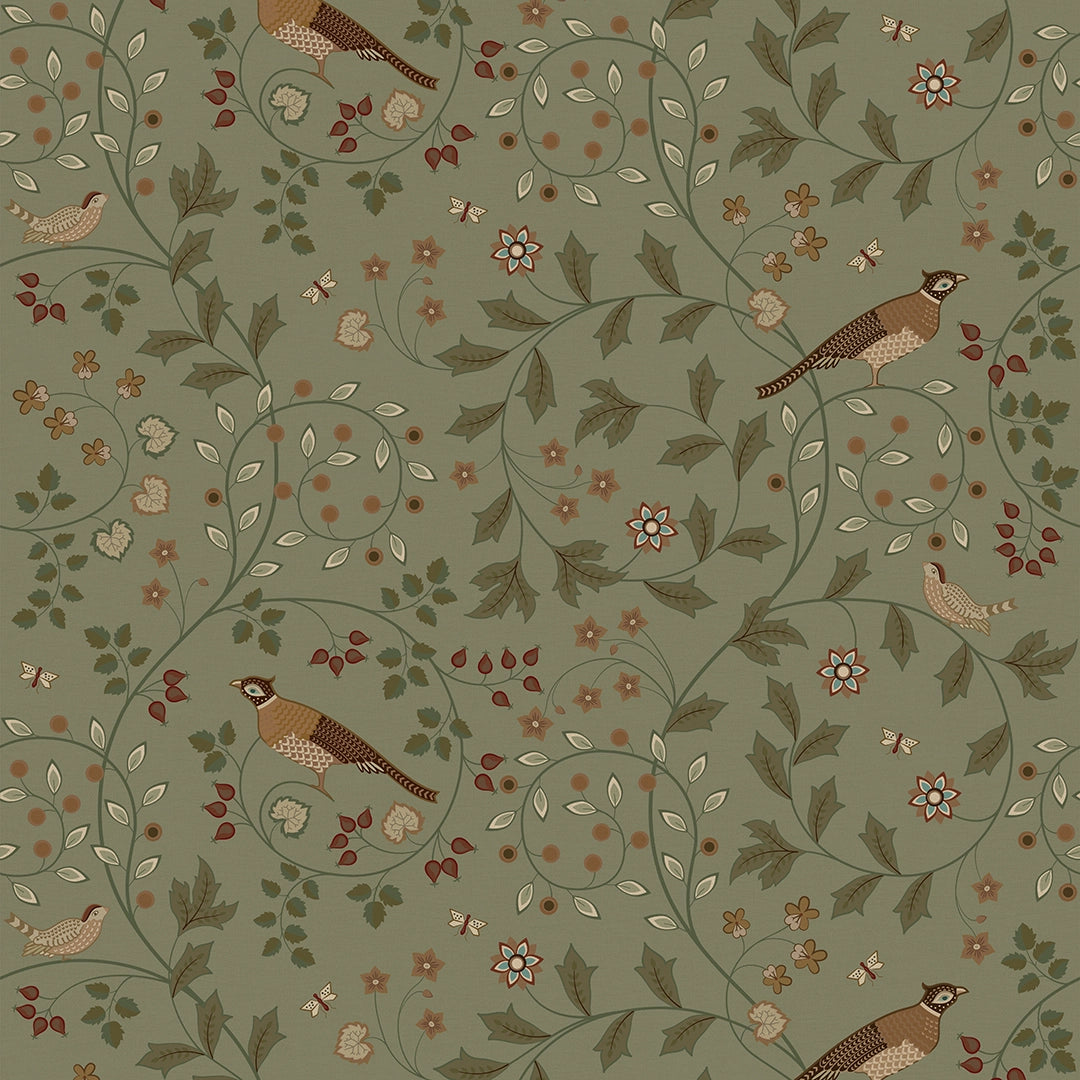 Sample of The Grand Estate Wallpaper in Rural Tones on Sage Green
