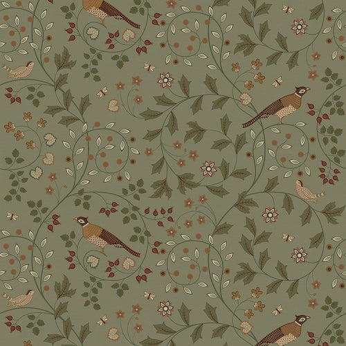 Sample of The Grand Estate Wallpaper in Rural Tones on Sage Green