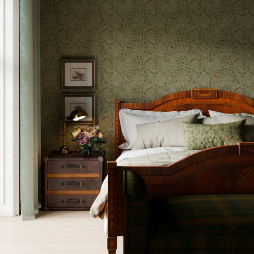 The Grand Estate Wallpaper in Rural Tones on Sage Green