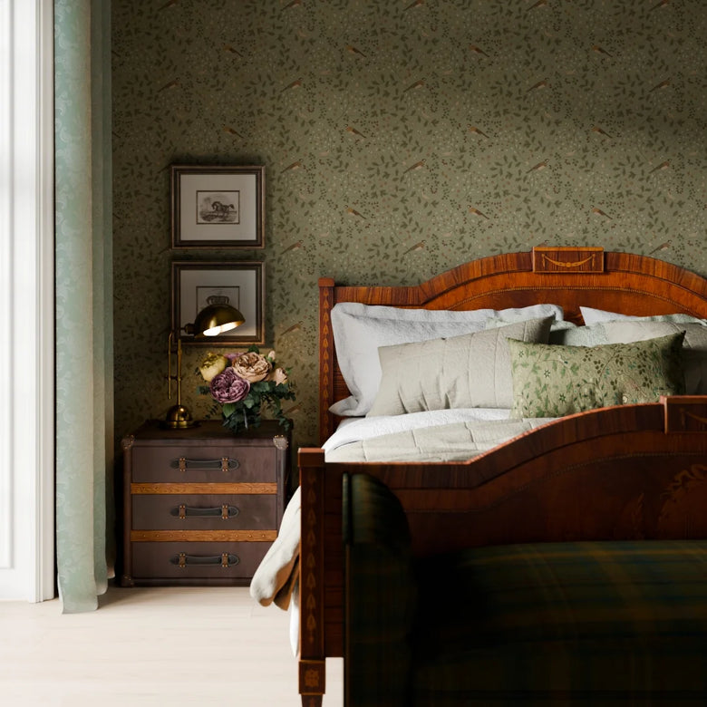 The Grand Estate Wallpaper in Rural Tones on Sage Green