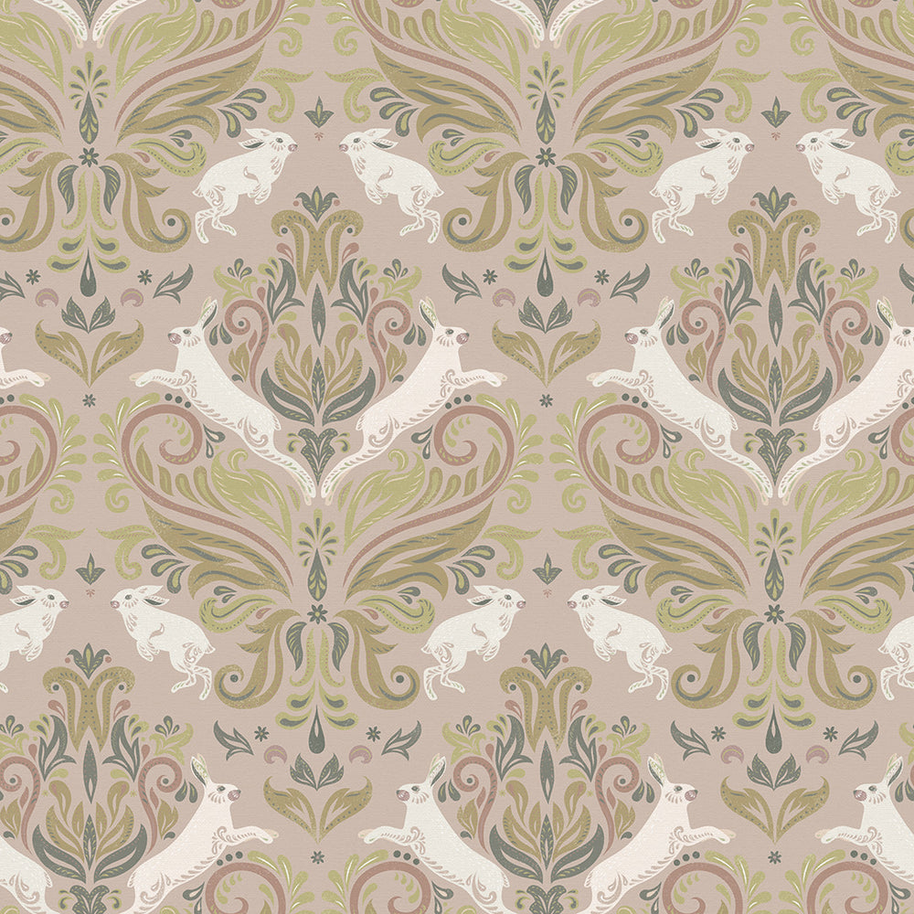 The Hopping Hare Wallpaper in Earthy Hues