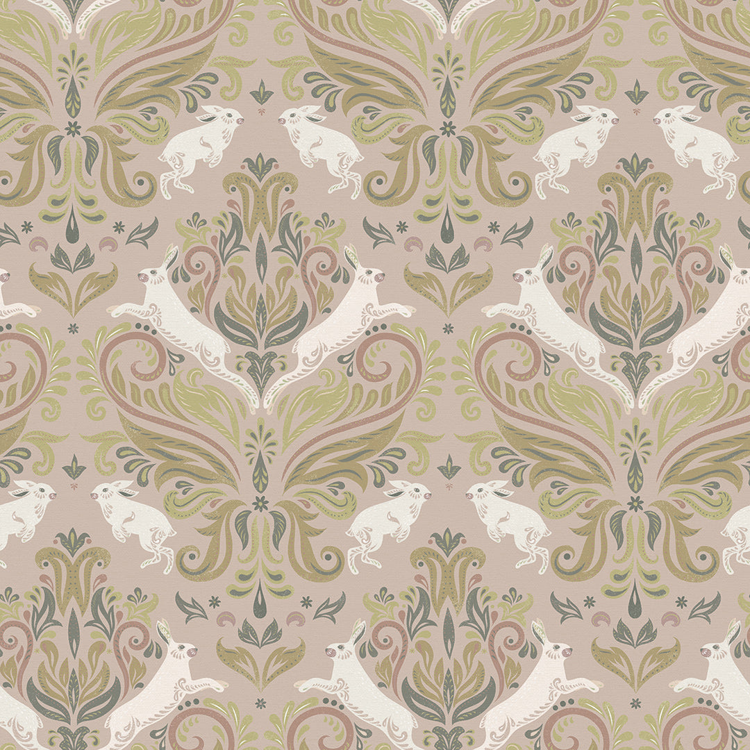 The Hopping Hare Wallpaper in Earthy Hues