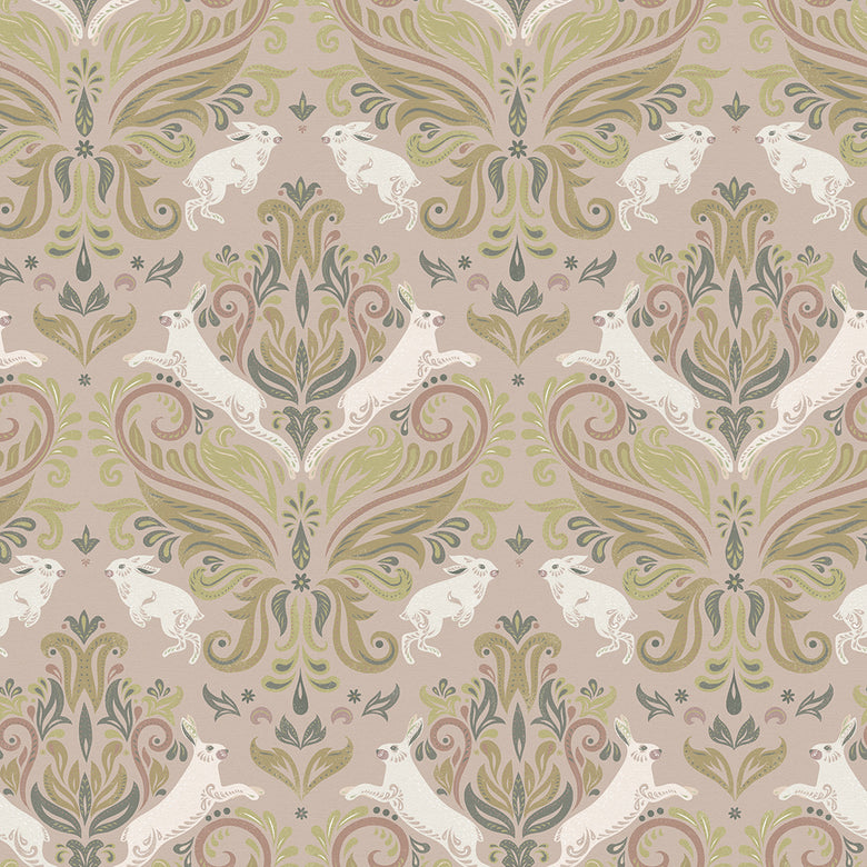 Sample of The Hopping Hare Wallpaper in Earthy Hues