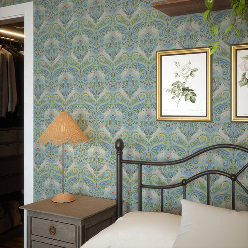 The Hopping Hare Wallpaper in Springtime Shades