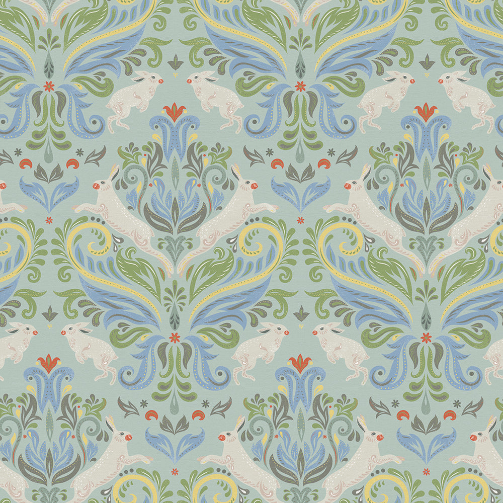 The Hopping Hare Wallpaper in Springtime Shades