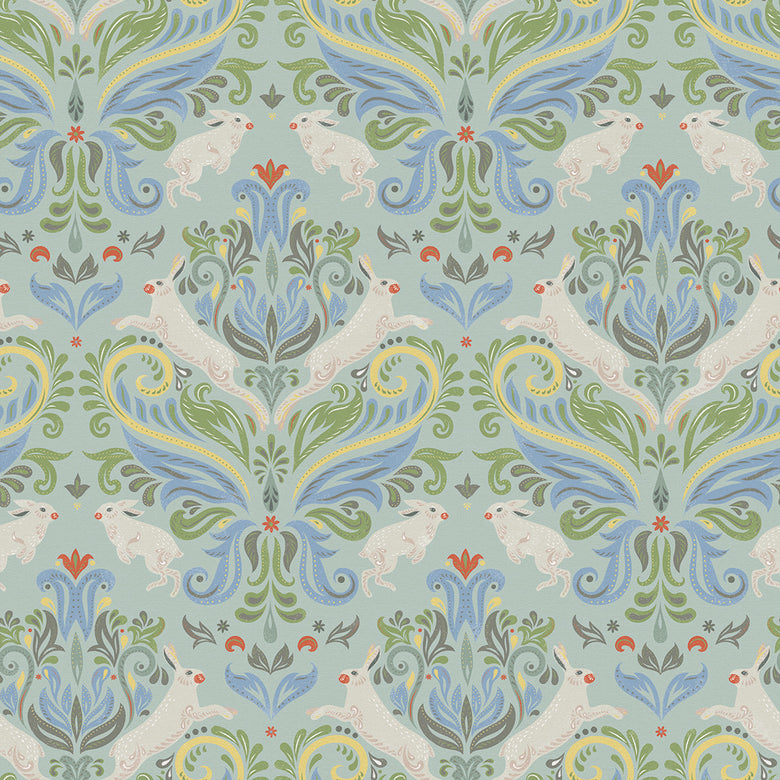 The Hopping Hare Wallpaper in Springtime Shades
