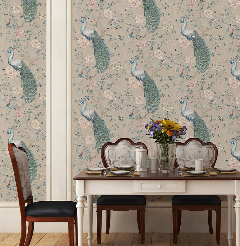 The Peacock's Promise Wallpaper in Latte