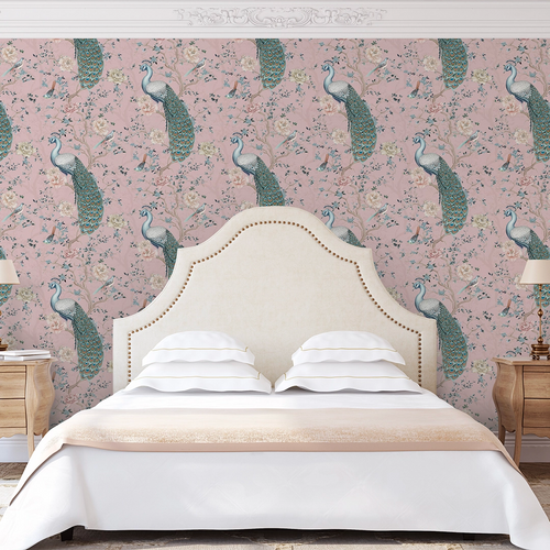The Peacock's Promise Wallpaper in Rose