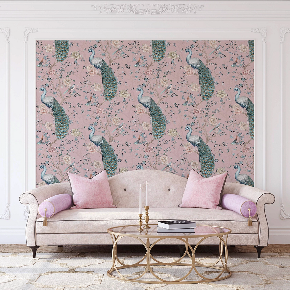 The Peacock's Promise Wallpaper in Rose