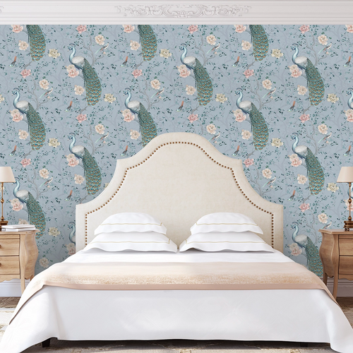 The Peacock's Promise Wallpaper in Heritage Blue