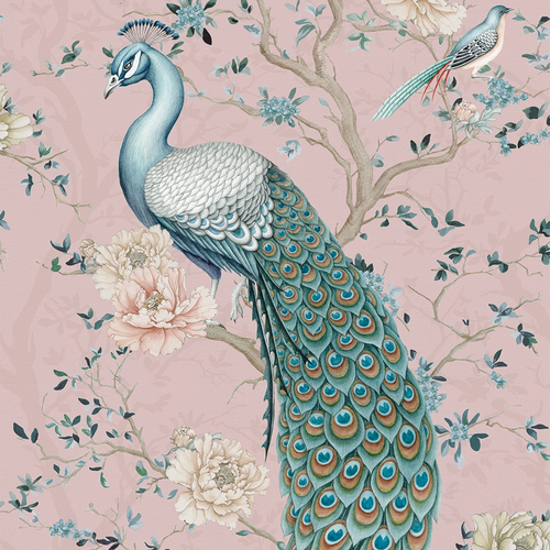 The Peacock's Promise Wallpaper in Rose