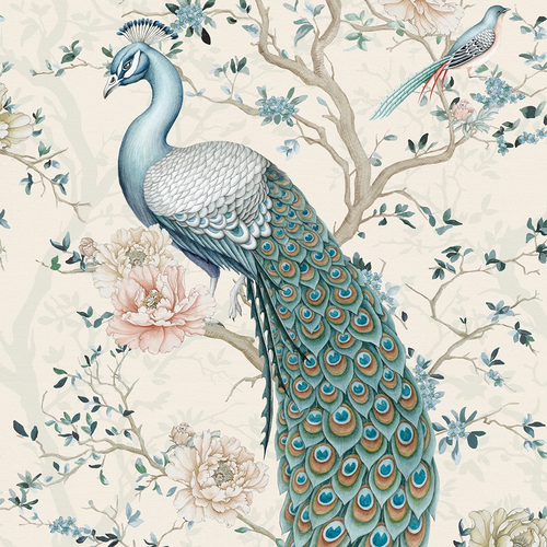 The Peacock's Promise Wallpaper in Vintage Cream