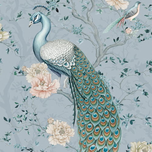 The Peacock's Promise Wallpaper in Heritage Blue