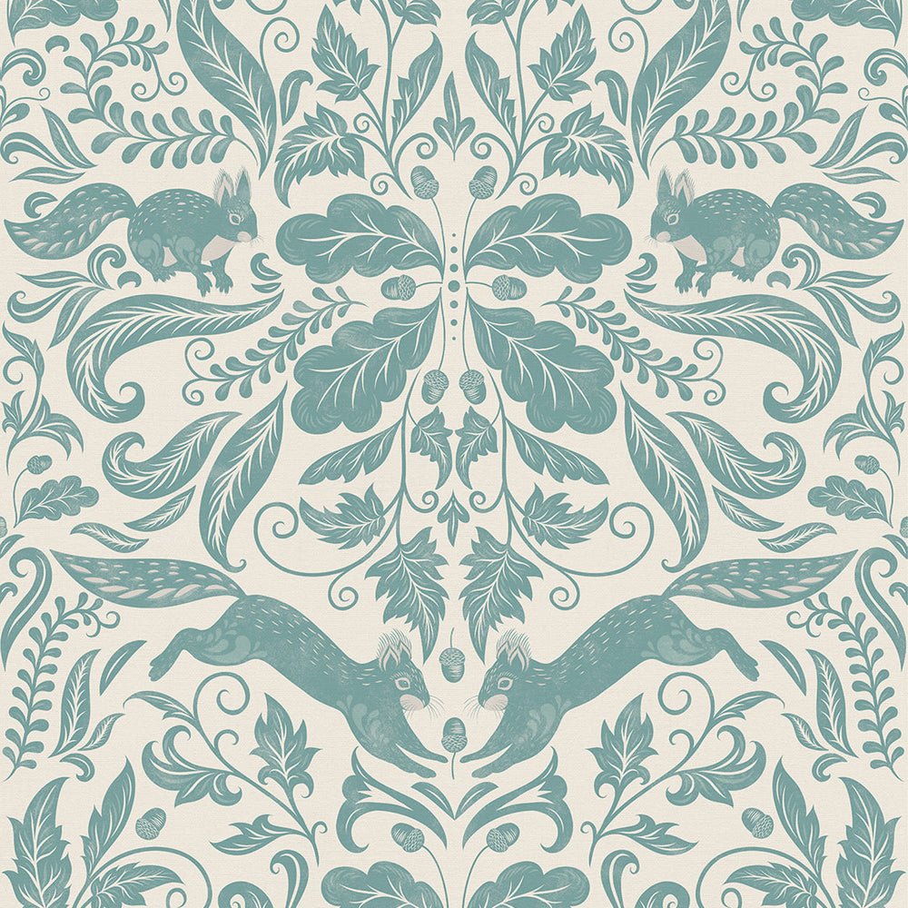 The Secret Squirrel Wallpaper in Teal