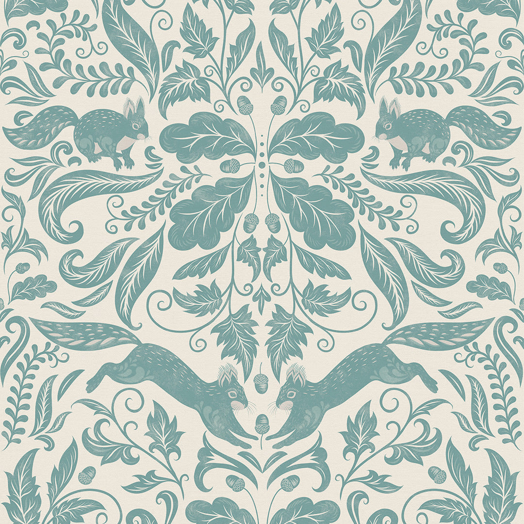 The Secret Squirrel Wallpaper in Teal