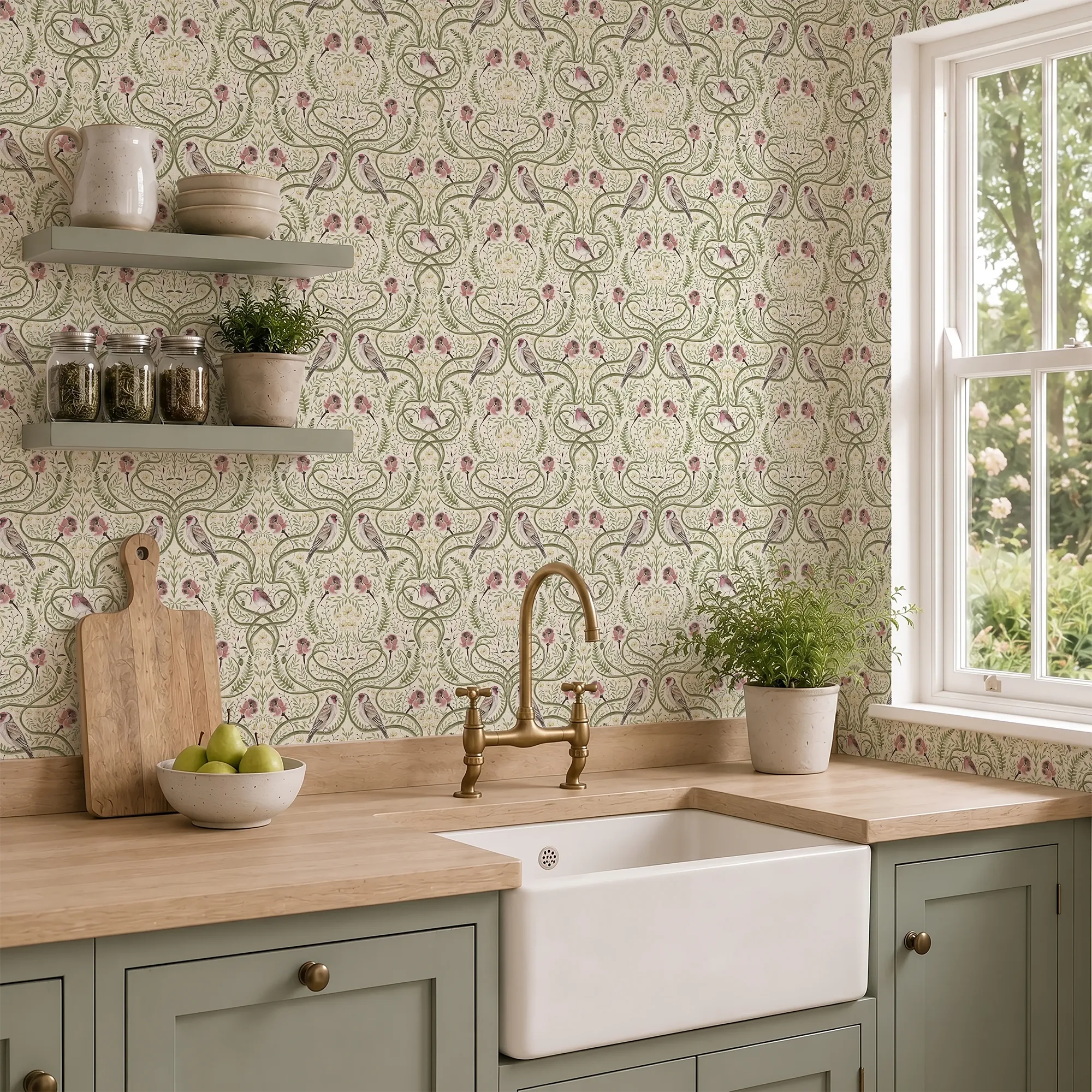 The Gilded Garden Wallpaper in Cream
