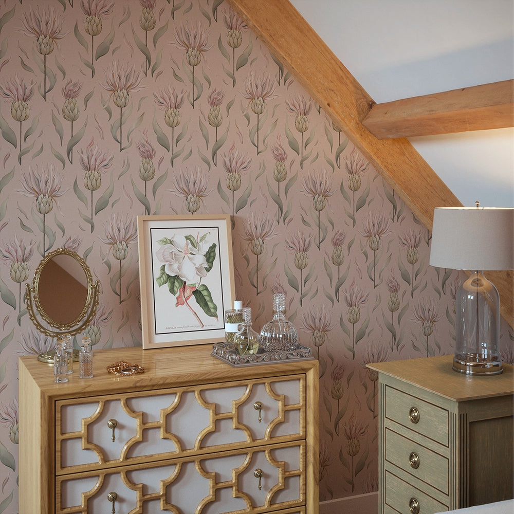 Thistle Royale Wallpaper in Dusty Pink