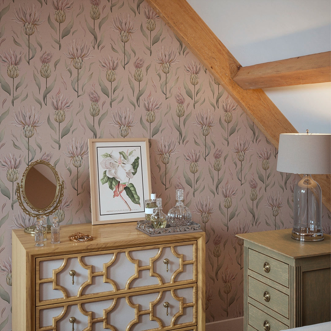 Thistle Royale Wallpaper in Dusty Pink