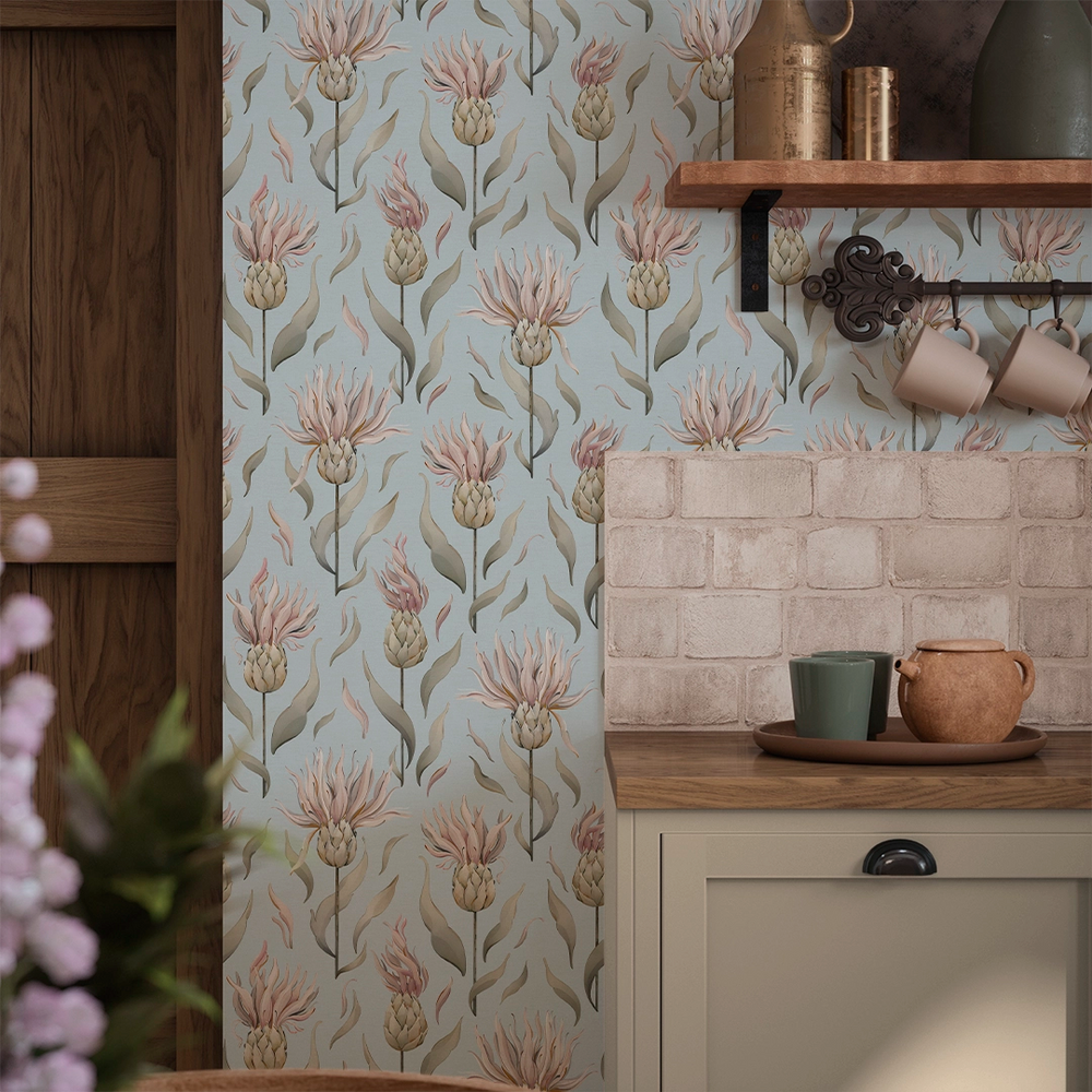 Thistle Royale Wallpaper in Mineral Mist