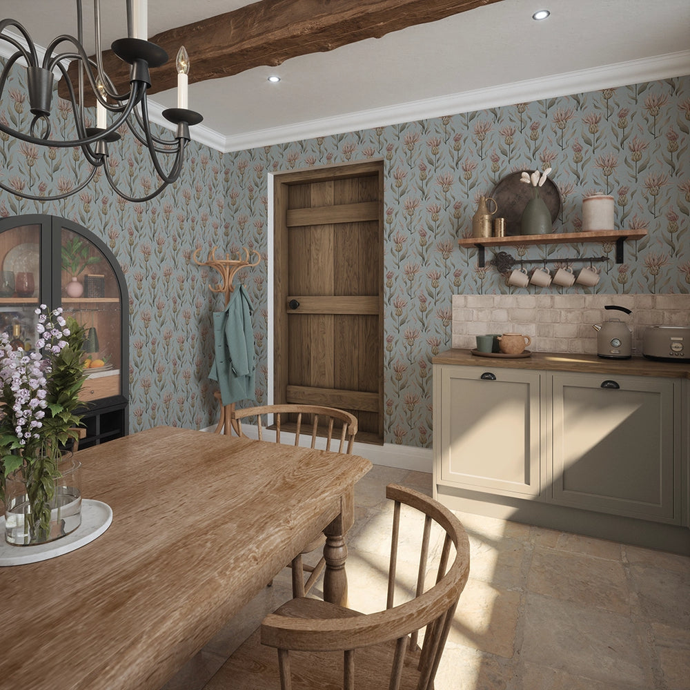 Thistle Royale Wallpaper in Mineral Mist