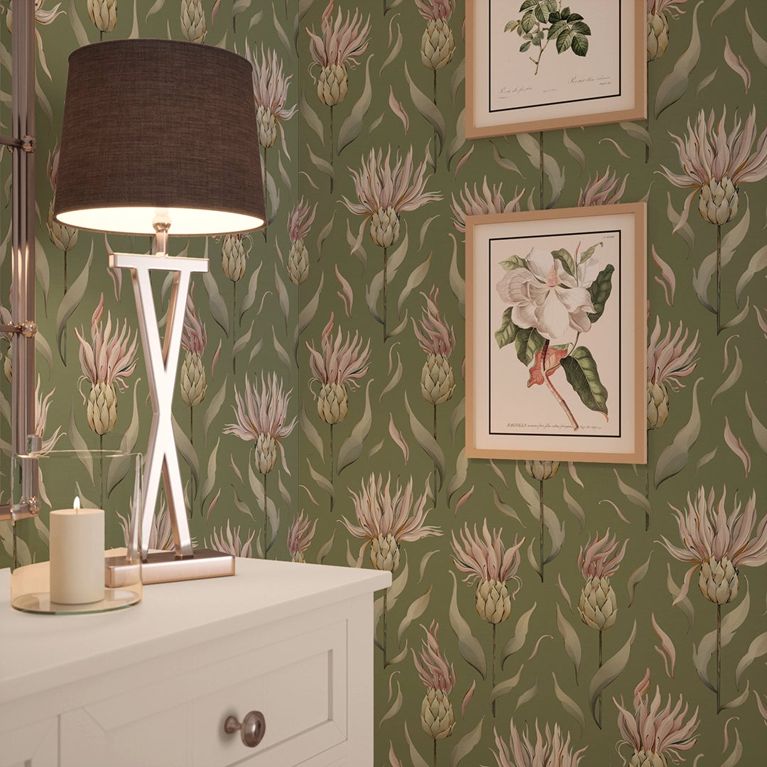 Thistle Royale Wallpaper in New Forest Green