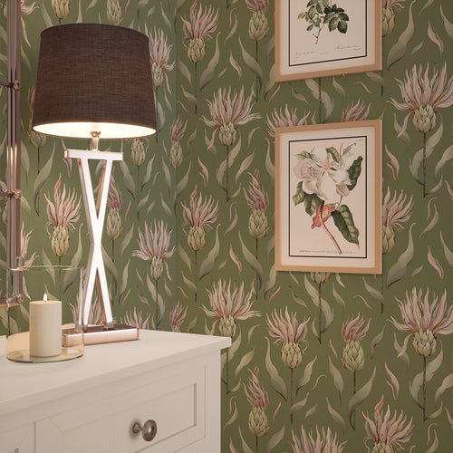 Thistle Royale Wallpaper in New Forest Green