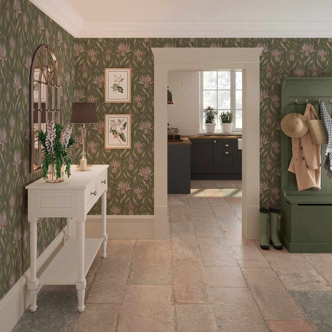 Thistle Royale Wallpaper in New Forest Green