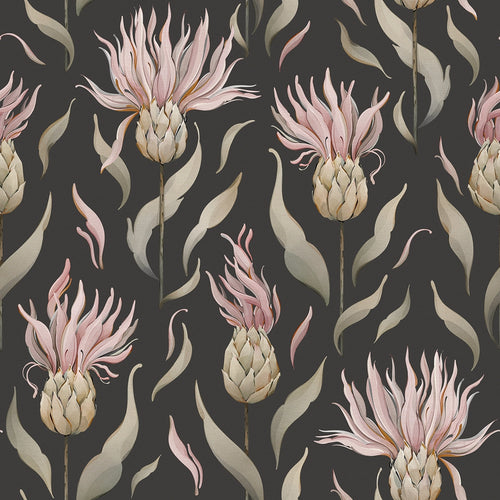 Sample of Thistle Royale Wallpaper in Pure Charcoal