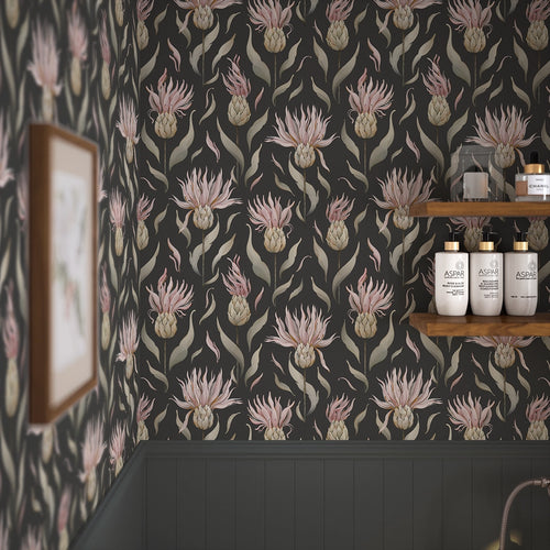 Thistle Royale Wallpaper in Pure Charcoal