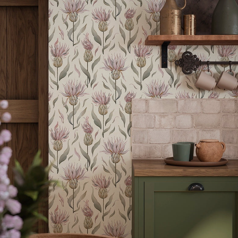 Thistle Royale Wallpaper in Vintage Cream