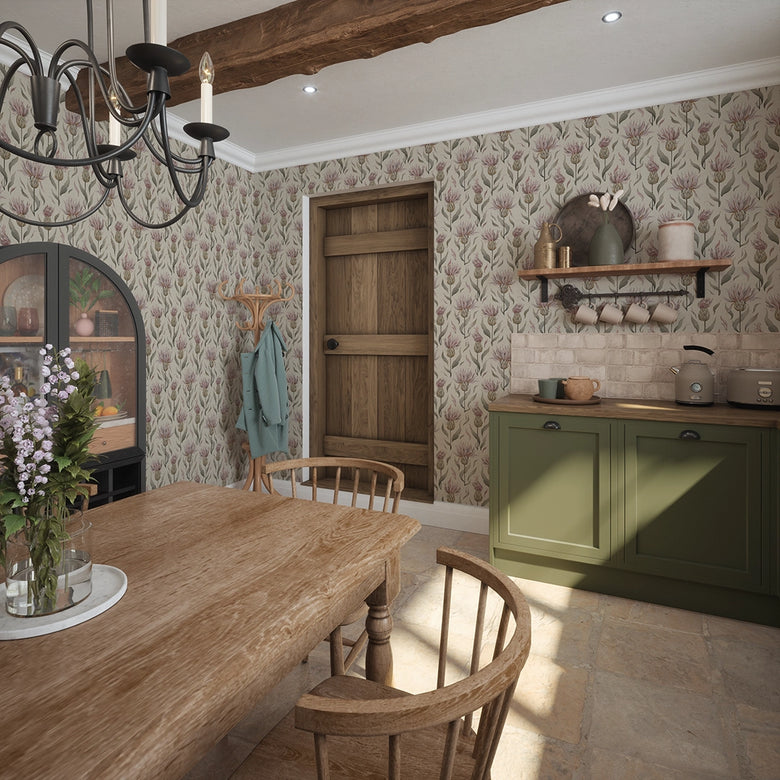 Thistle Royale Wallpaper in Vintage Cream