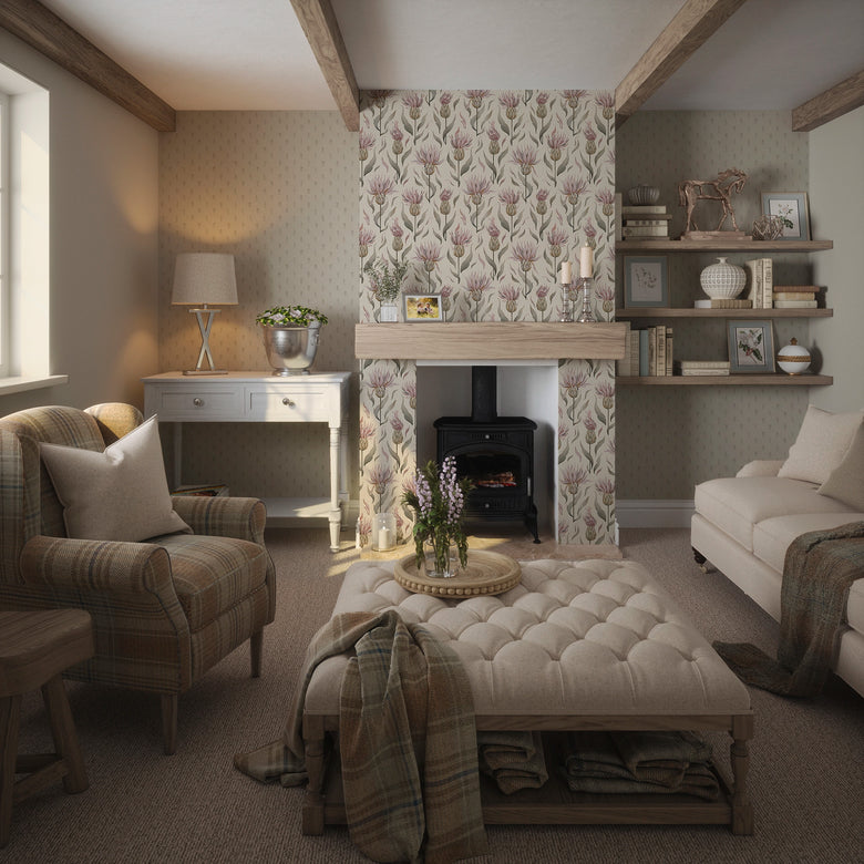 Thistle Royale Wallpaper in Vintage Cream