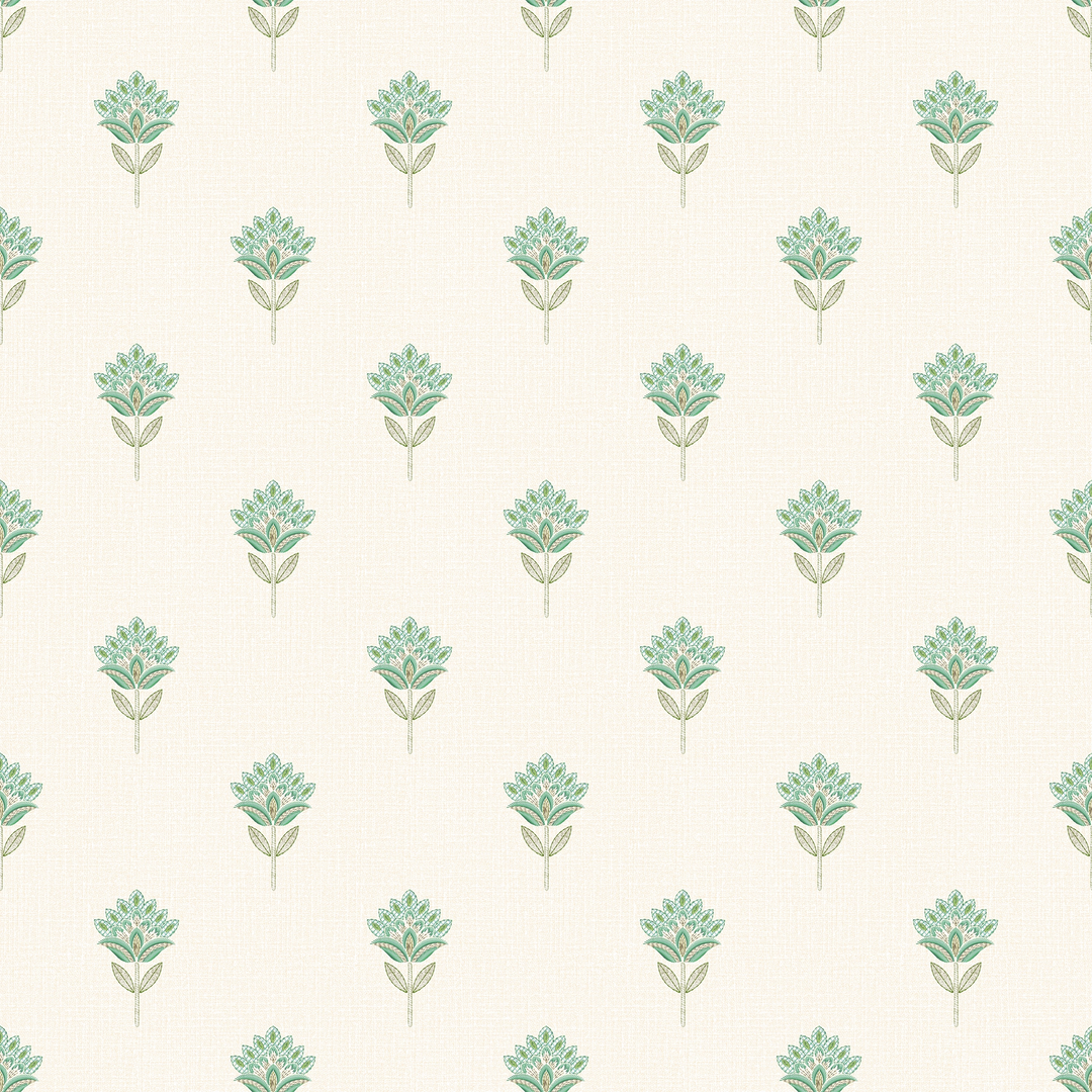 Threaded Flora Wallpaper in Blues and Greens