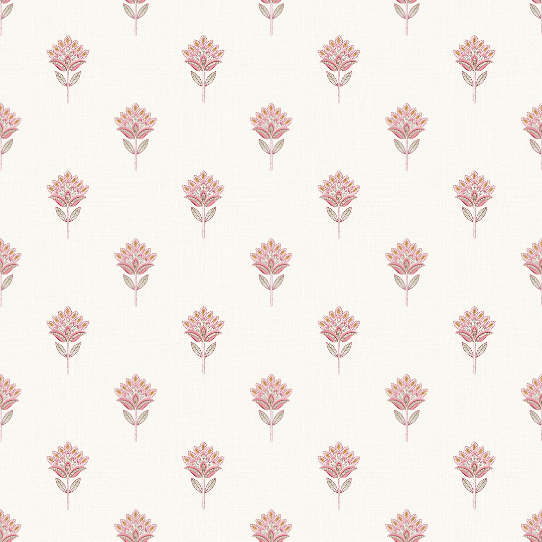 Threaded Flora Wallpaper in Pink and Green