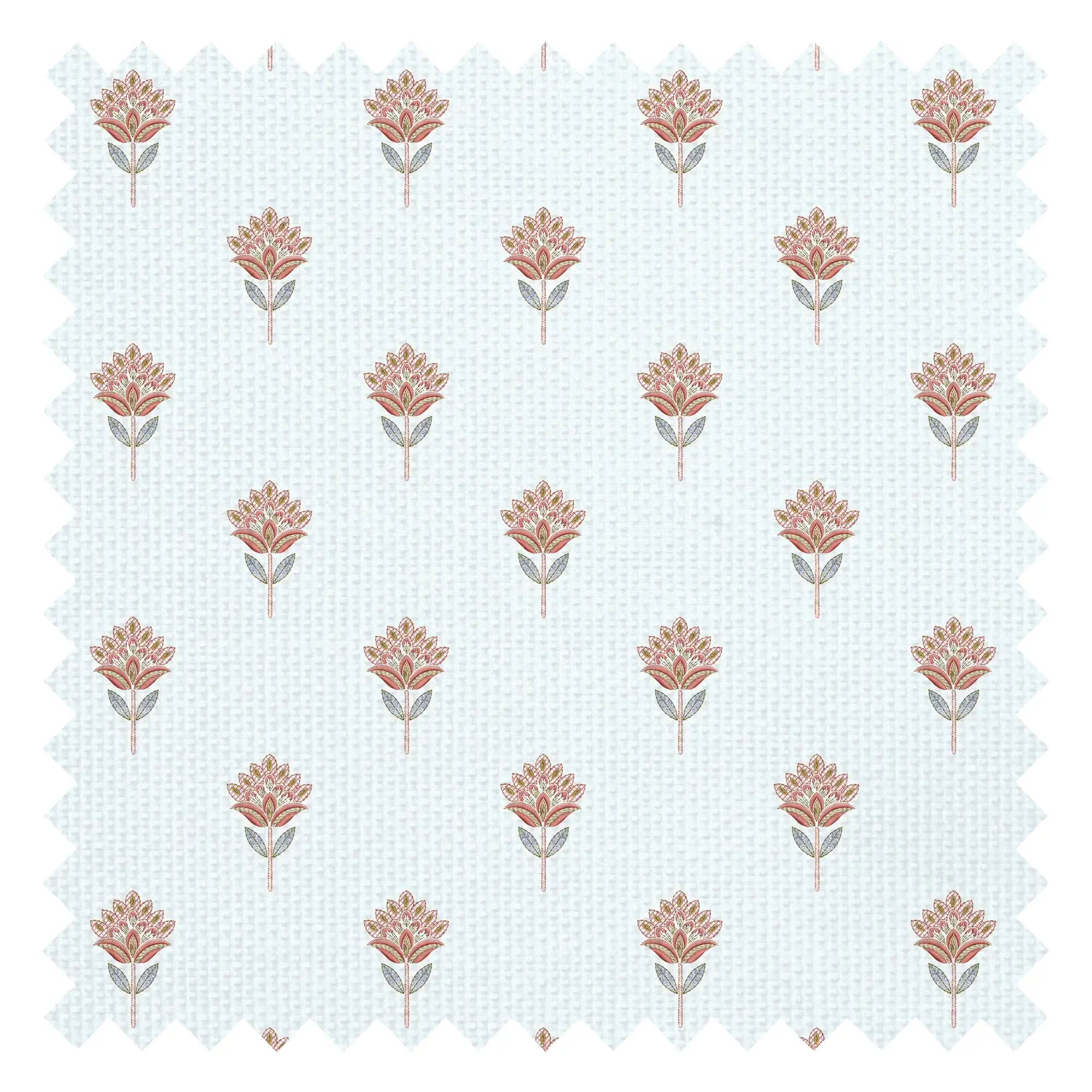 Threaded Flora Fabric in Red and Soft Blue