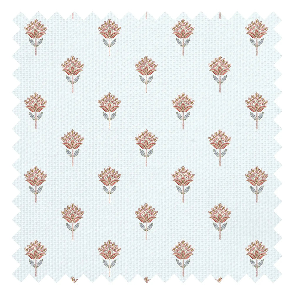 Threaded Flora Fabric in Red and Soft Blue